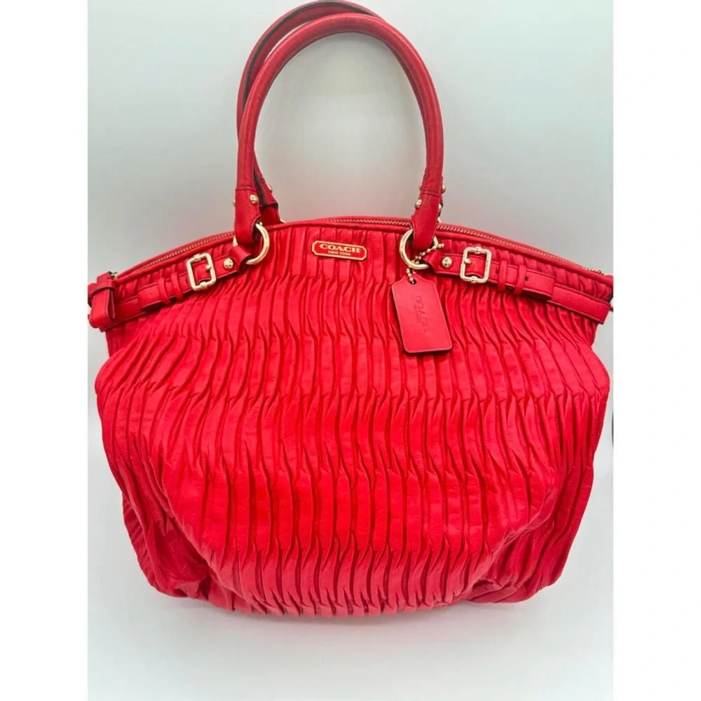Coach Madison Sophia Gathered Red Leather Satchel with Crossbody Strap